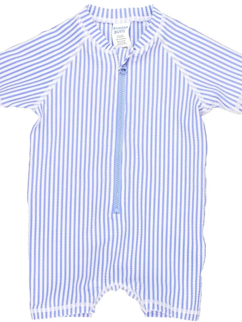 RuffleButts Infant Short Sleeve One Piece Rash Guard - Periwinkle Blue, Size:0-3